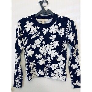 Michael KORS Cropped Dark Blue Floral Sweater XXS